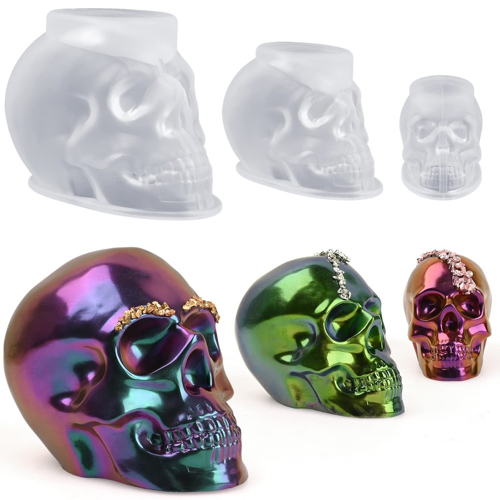 Actvty Skull Resin Mold, Set of Large, Medium, Small Silicone Transparent
