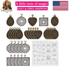 Resin Jewelry Molds Pendant Trays Making Kit with 30pcs 5 Styles Metal Pendan…