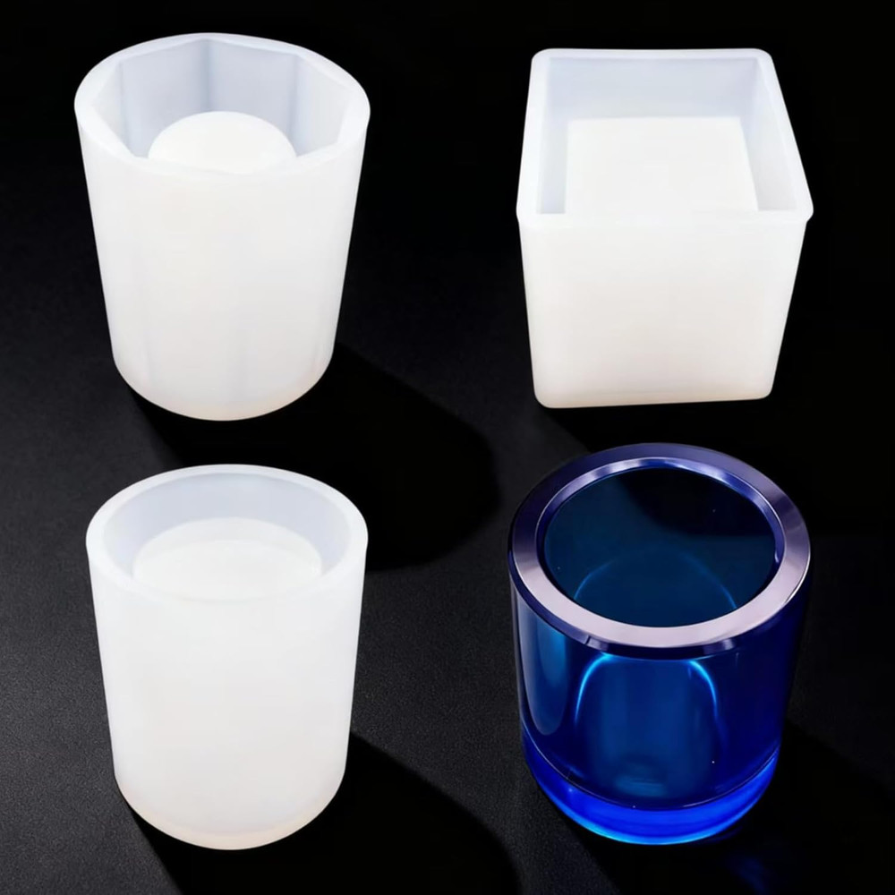 3 Pack DIY Resin Pen Holder Plant Mold Hexagon Cube Cylinder Epoxy Resin Silicon