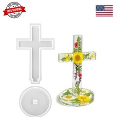 5” Standing Cross Silicone Mold with Base, Crucifix Mold for Epoxy Resin