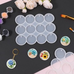 2 Pcs 12-Cavity Circle Silicone Molds for Resin 1.18” Resin Keychain Molds F