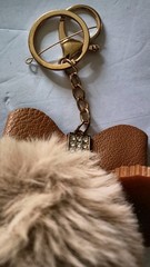 Afro Women Keychain Fob With Jeweled Pom Pom Gold Glitter Handmade Blingy