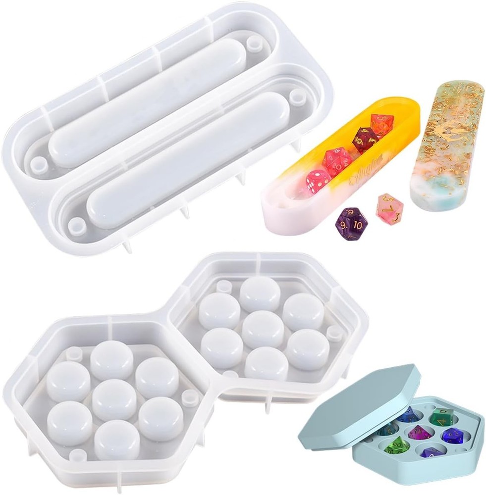 2 PCS Dice Storage Box Resin Mold Resin Molds Silicone Dice Box Molds with Lid R