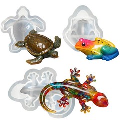 3PCS 3D Lifelike Animal Resin Molds – Turtle, Frog, Lizard Silicone Molds for Ep