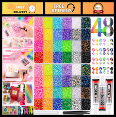 30000 Pcs Multicolor Resin Rhinestones Kit – 3mm & 4mm Flatback Gems + B7000 Glu