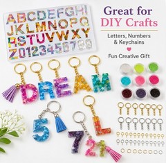 73-Piece Alphabet & Number Resin Silicone Molds – DIY Epoxy Keychain Making Kit