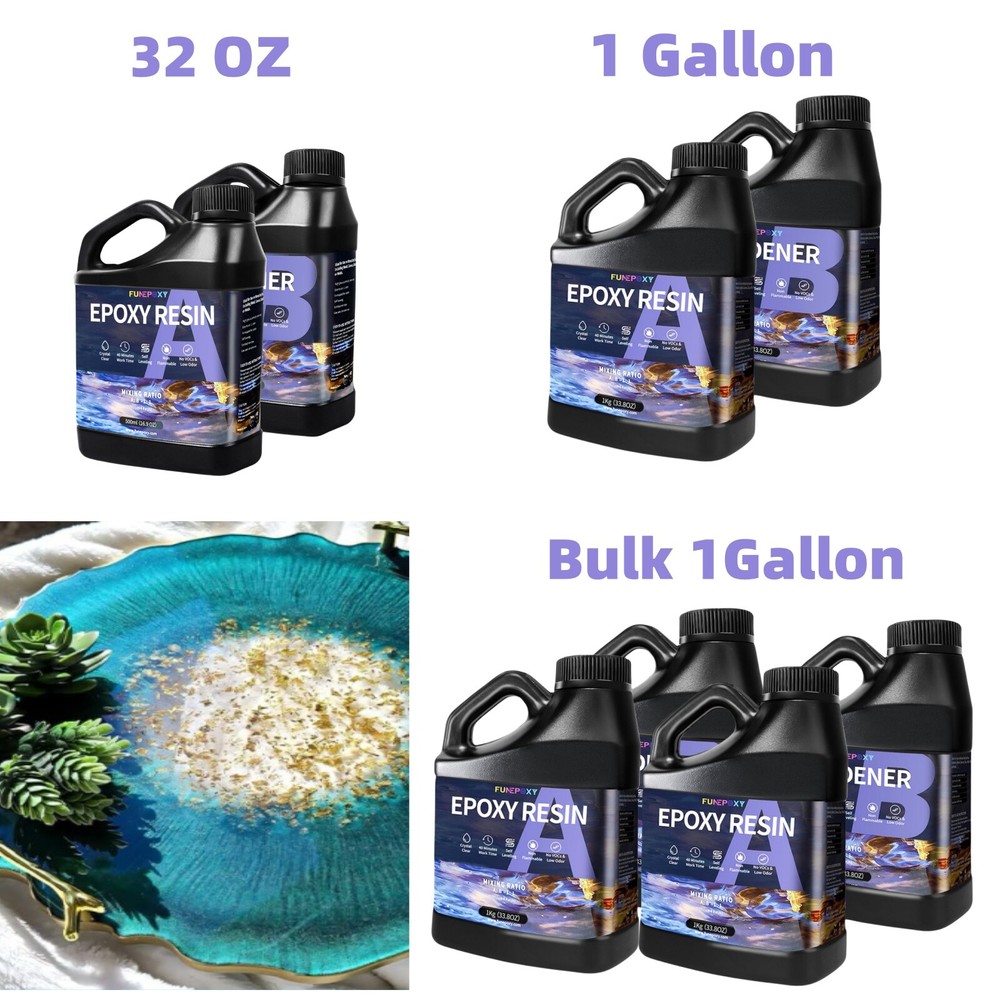 Epoxy Resin 1:1 Kit – Crystal Clear, Self Leveling, 32oz/64oz/Bulk 1 Gallon