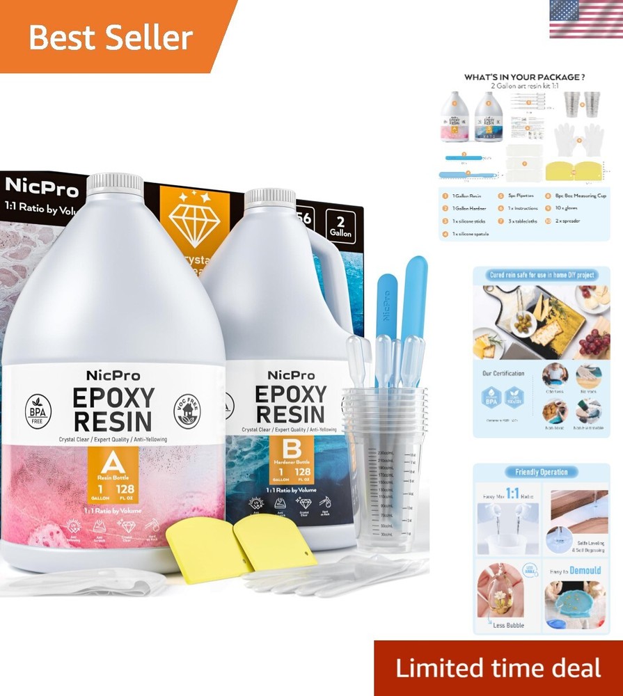 2 Gallon Crystal Clear Epoxy Resin Kit, High Gloss & Bubbles Free Resin Suppl…