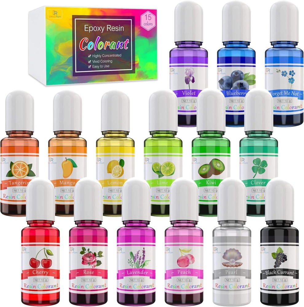 15 Colors Epoxy Pigment, Translucent Liquid Resin Colorant Each Non-Toxic