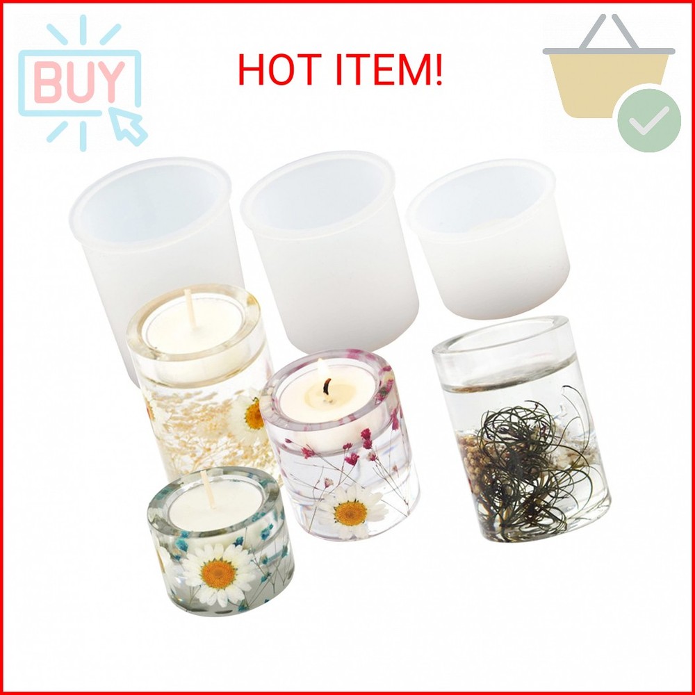 3PCS Tealight Holder Mold Votive Candle Holder Resin Mold Cylinder Silicone Moul