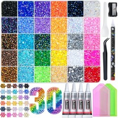 40000PC 3mm Flatback Resin Rhinestones Kit 30 Colors Glue DIY Crafts Set USA New