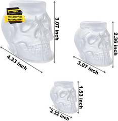 Set of Large + Medium + Small 3D Skull Resin Molds, Flexible Clear Silicone Skul