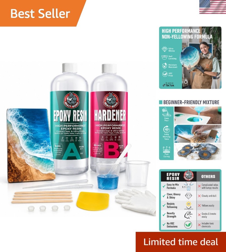 32oz Crystal Clear Epoxy Resin Kit – Self-Leveling, UV & Moisture Resistant