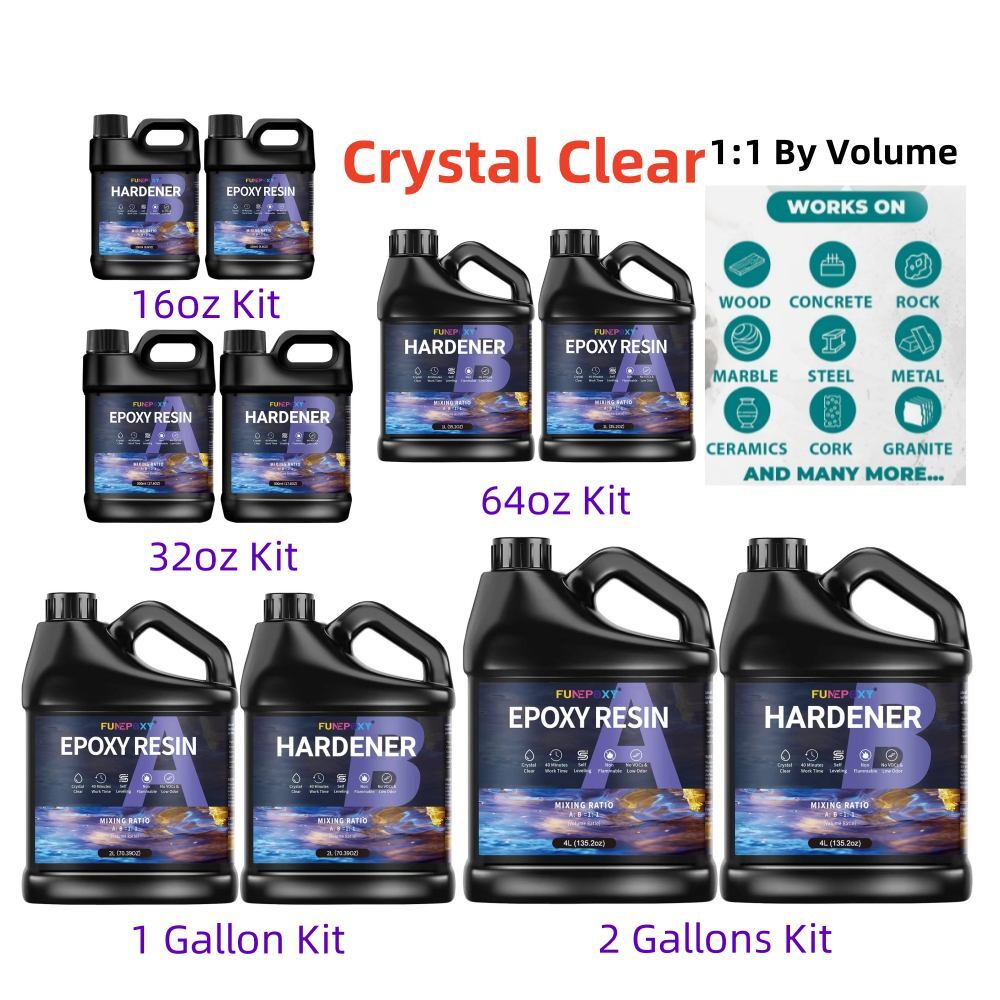 Crystal Clear Epoxy Resin — 32oz/64oz 1 Gallon Kit — 1:1 Ratio Coating Castings