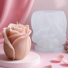 Large Tulip Bud Flower Succulent Leaves Cylinder Molds Silicone Wave Spiral Cand