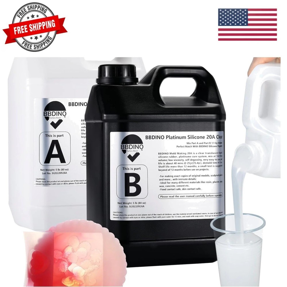 Silicone Mold Making Kit 20A – 1 Gallon/10 lbs/160 Oz, Clear Translucent, 1:1…