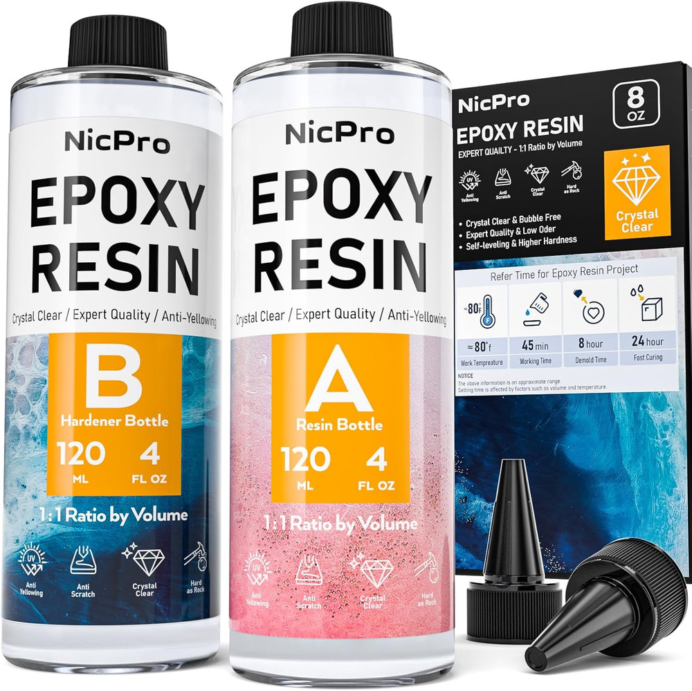 8 Ounce Crystal Clear Epoxy Resin Kit, Food Safe DIY Starter Epoxy Resin for Art