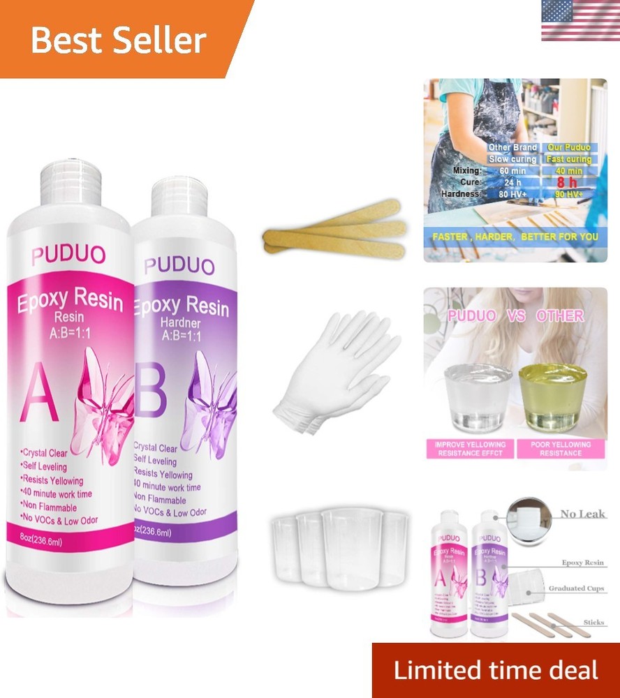 Fast-Curing Crystal Clear Epoxy Resin Kit – 16 Oz with Essential Accessories