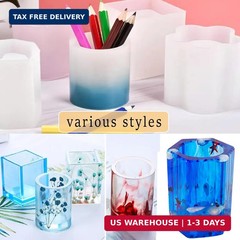 Markeny 3 Pack DIY Resin Pen Holder Plant Mold Hexagon Cube Cylinder Epoxy Resin