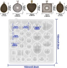 Resin Jewelry Molds Pendant Trays Making Kit with 30pcs 5 Styles Metal Pendan…