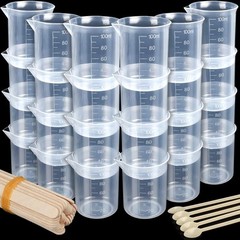 LEOBRO 24 PCS 100ml Resin Measuring Cups with 35PCS Mixing Sticks, Clear