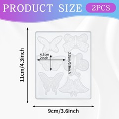 2 Pack 3D Butterfly Silicone Mold for Epoxy Resin – 6 Styles Translucent