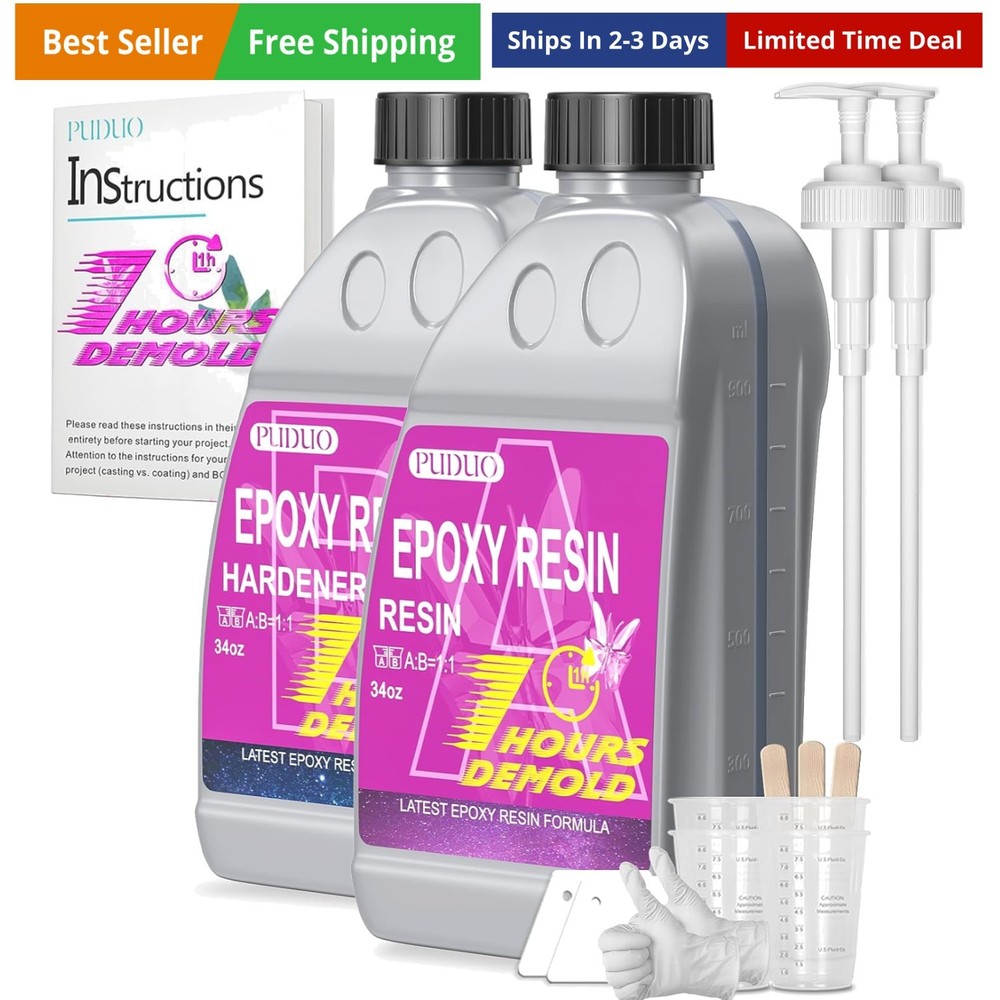 Fast Cure Epoxy Resin 68OZ, 1 Hour Quick Demold Epoxy Resin Kit, Crystal Clea…