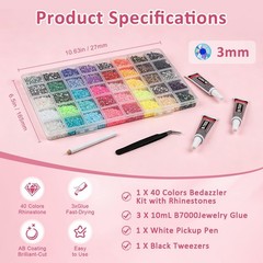 40,000 Pcs Multicolor Flatback Resin Rhinestones Kit for DIY Nail Art & Crafts