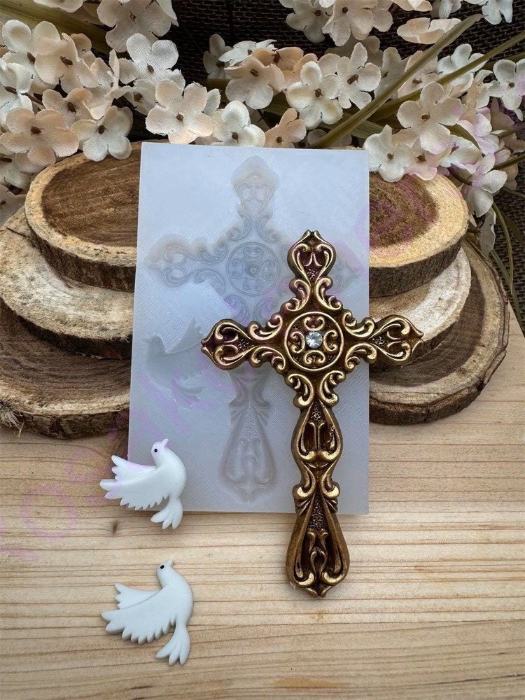 Golden cross Retro scrolls handmade silicone mold for crafts (small)