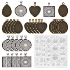 Resin Jewelry Molds Pendant Trays Making Kit with 30pcs 5 Styles Metal Pendan…