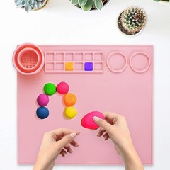 Silicone Painting Mat with Palette, Brush Holder, and Painting Area, Multicolor