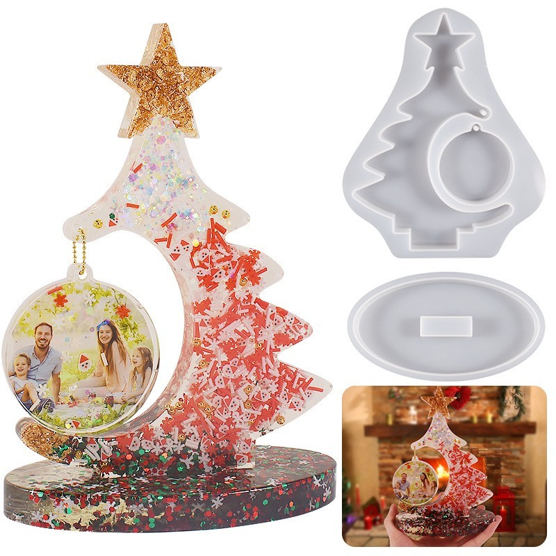 2 PCS Silicone Resin Mold 3D Christmas Tree + Chain + Base Decorations DIY Kit