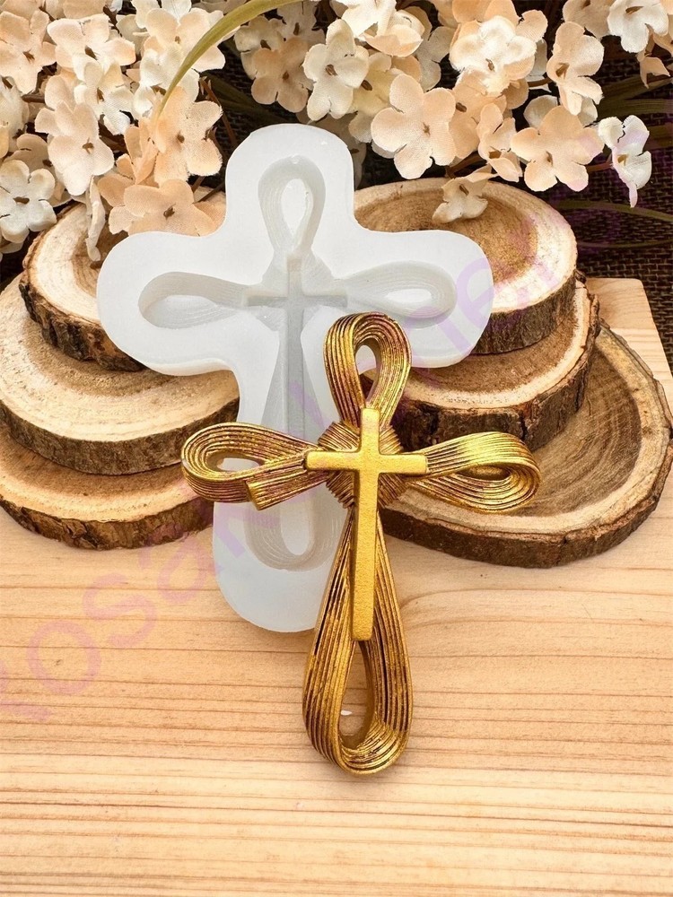 Golden bow Cross handmade silicone mold for crafts