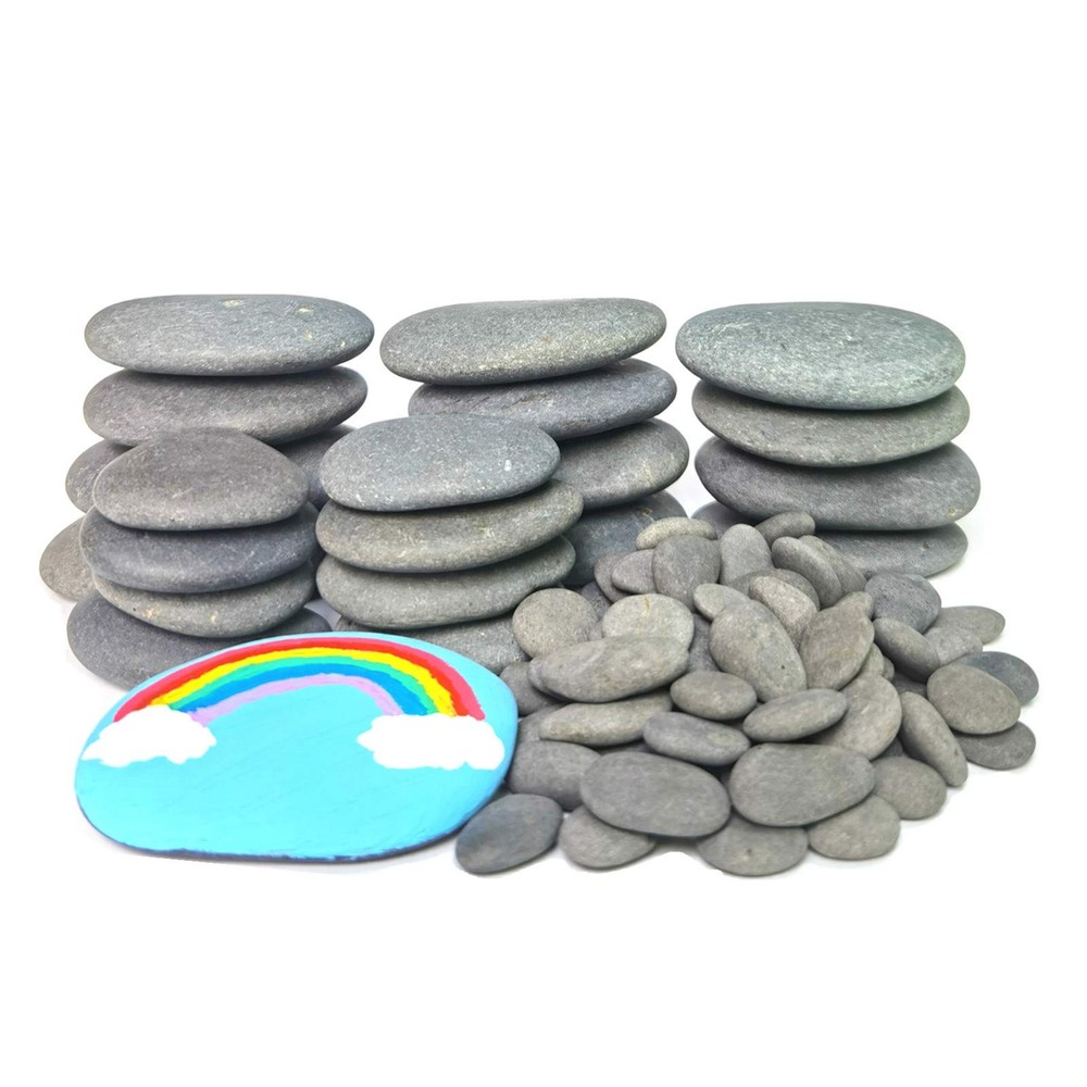 120PCS hand-selected smooth, flat rocks in assorted small, medium, and tiny size