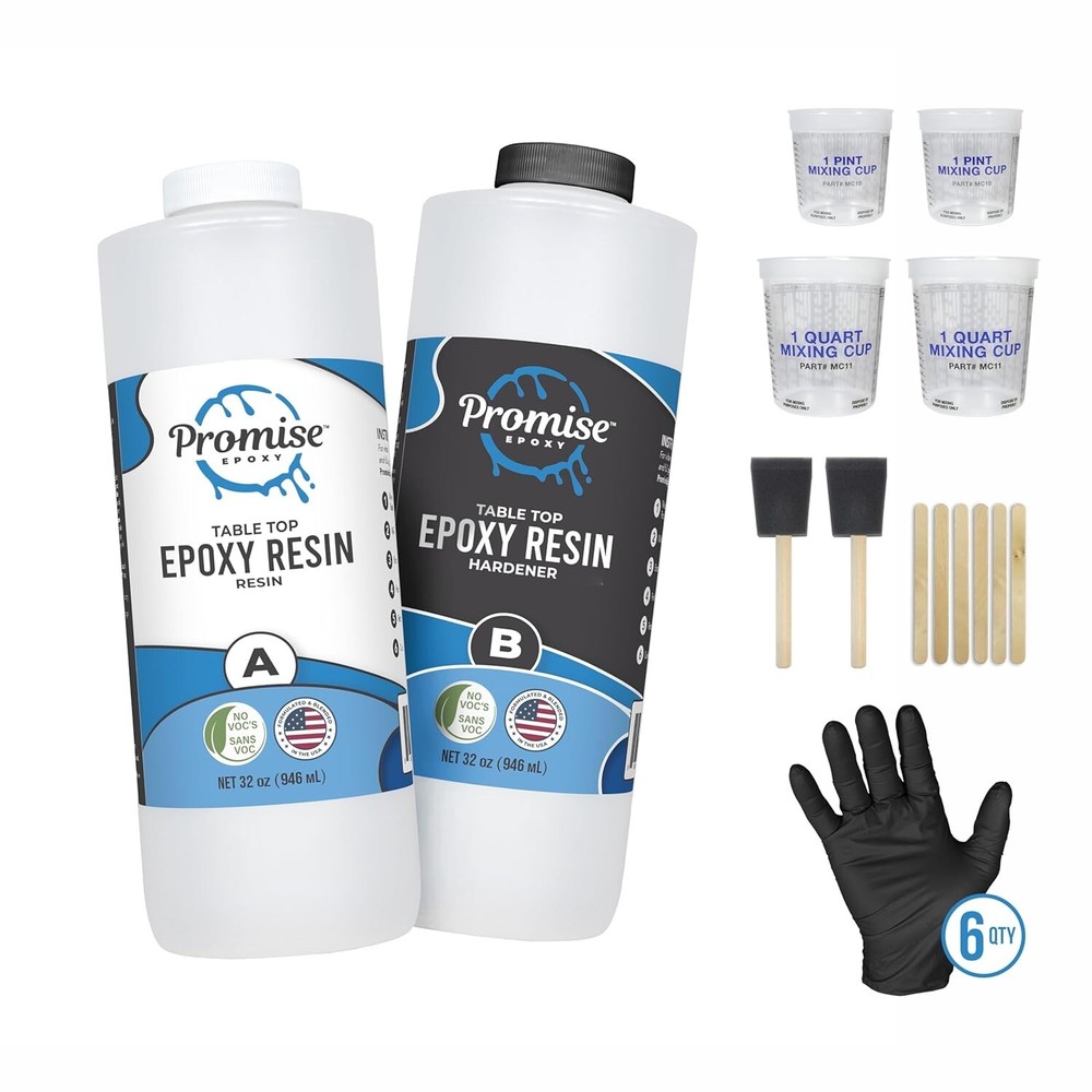 Promise Epoxy – 64 Oz Clear Table Top Epoxy Resin with Accessories