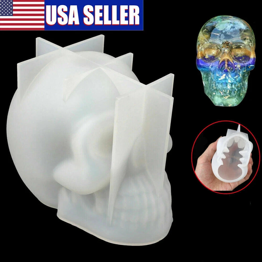 DIY 3D Silicone Resin Casting Mold Skull Head Halloween Mould Tool Epoxy Craft