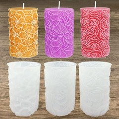 3pcs Flower Cylinder Candle Silicone Molds for Candle Making Soaps Light Resi…