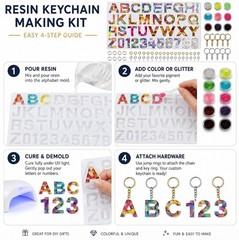 73-Piece Alphabet & Number Resin Silicone Molds – DIY Epoxy Keychain Making Kit