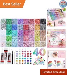 Versatile 40-Color Rhinestone Crafting Set – 40,000 3mm Gems & Glue Included