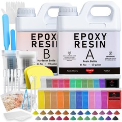1 Gallon Epoxy Resin Kit with 24 Colors Mica Powder, Gold Foil, Cups & Stick,…