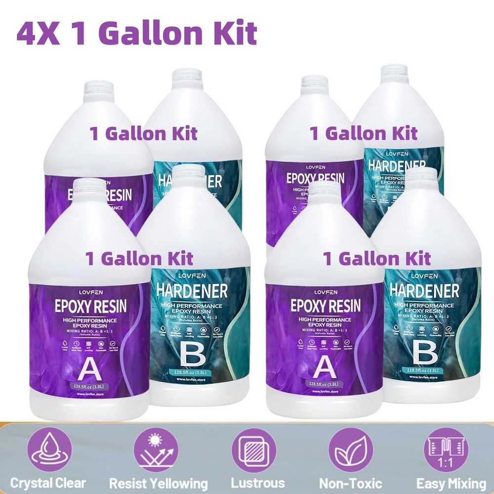 LOVFEN Clear Epoxy Resin4X 1 Gallon Kit Kit – DIY Craft Tumbler Painting Coating