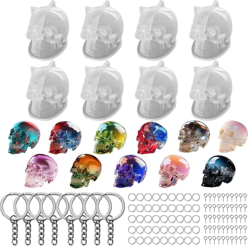 Set of Large + Medium + Small 3D Skull Resin Molds, Flexible Clear Silicone Skul