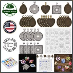 Jewelry Craft Kit with 30 Metal Pendants and Silicone Molds for DIY Projects