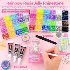 30,000 Pcs Multicolor Resin Rhinestones Kit – 3mm & 4mm Flatback Gems + B7000 Gl