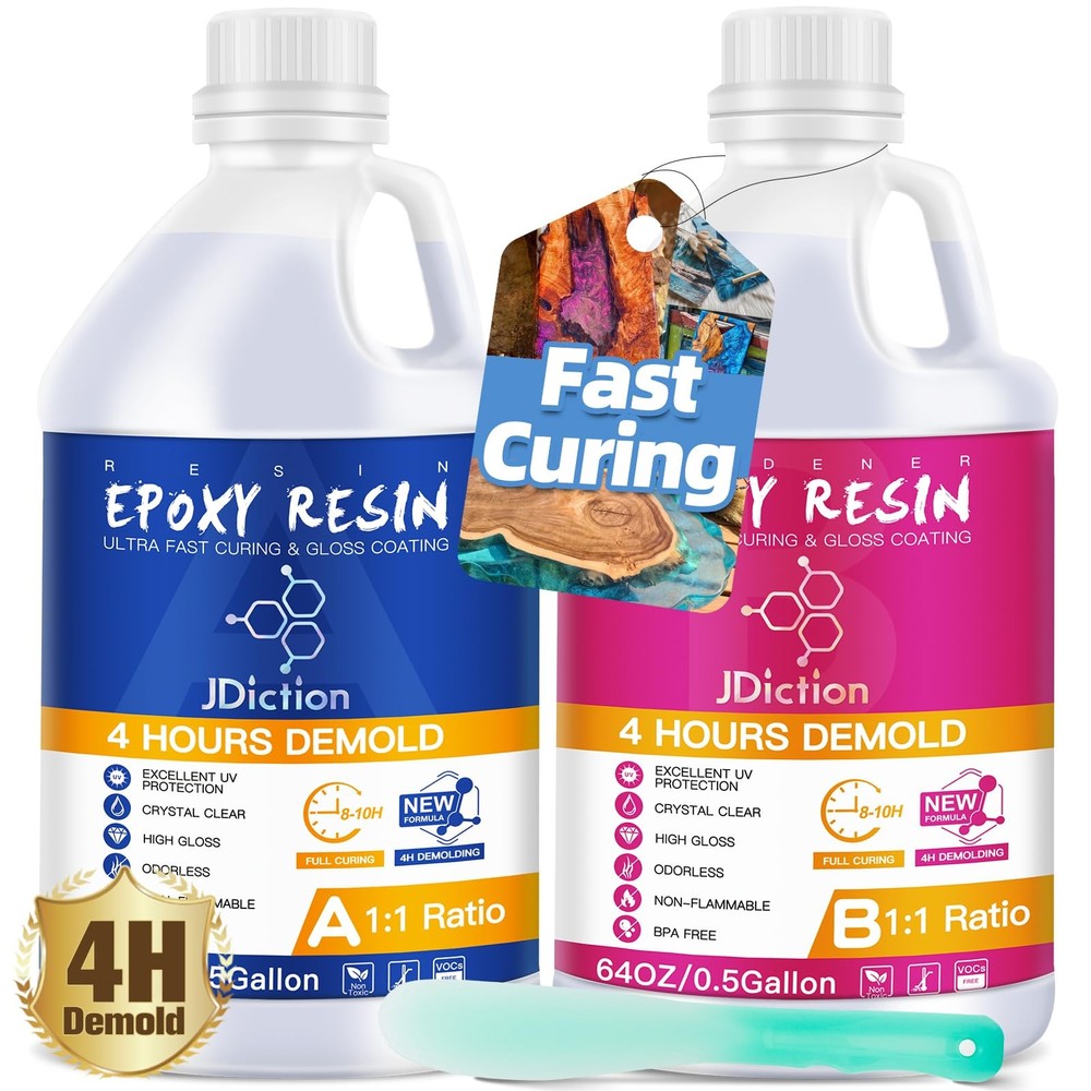 Fast Cure Epoxy Resin, 1Gallon 4 Hours Demold Epoxy Resin Kit – Crystal Clear…