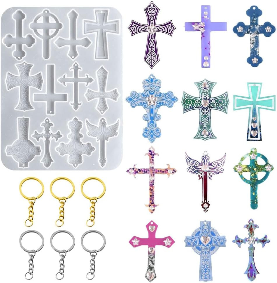 Cross Resin Mold, Silicone Cross Molds Kit Set for Keychain Bracelet Earrings Ne