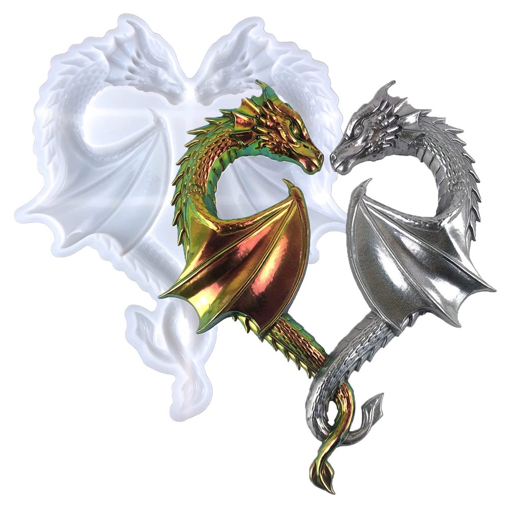 3D Crystal Dragon Silicone Mold – Heart Gemstone Dragon Resin Mold for Epoxy/…