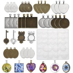 35PCS DIY Silicone Resin Mold Jewelry Casting Epoxy Pendant Tray Mould Craft Kit