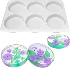 Resin Large Coaster Molds 6-Cavity Deep Round Silicone Molds for Resin