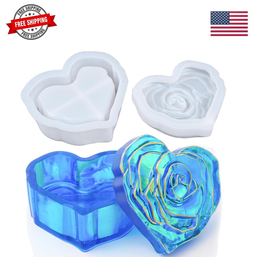 Heart Jar Resin Mold with Rose Lid Epoxy Resin Storage Box Casting Molds DIY …